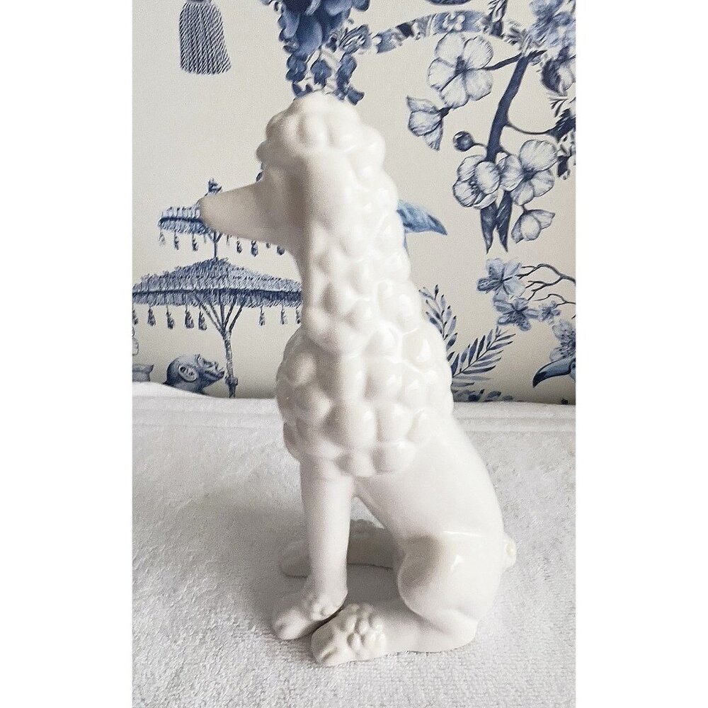 French POODLE Figurine 17"H Statue White Porcelain Ceramic Elegant Sitting Dog - Picture 5 of 11